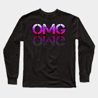 OMG - Graphic Typography - Funny Humor Sarcastic Slang Saying - Pink Gradient Long Sleeve T-Shirt